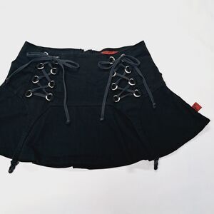 Tripp Black Double Corset Front Garter Guns Mini Skirt Rare Y2k M L Vtg Goth